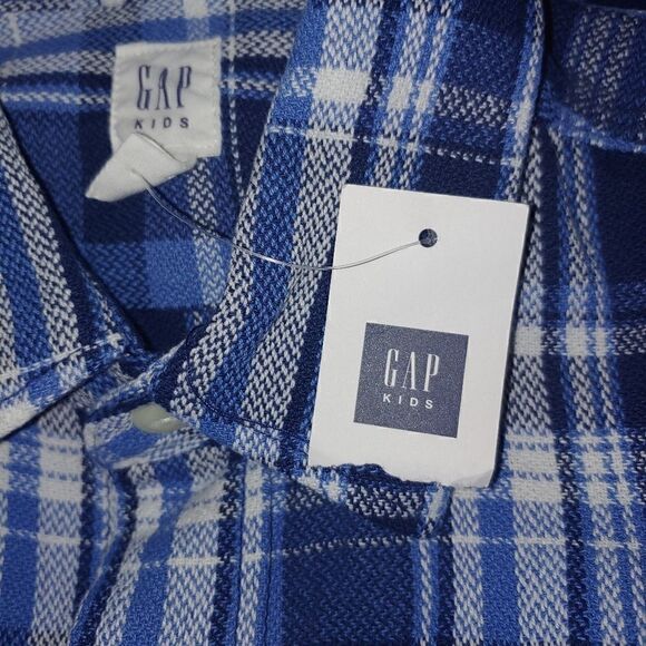 NWT GAP cotton twill button down shirt in blue & white plaid size medium - Picture 7 of 11